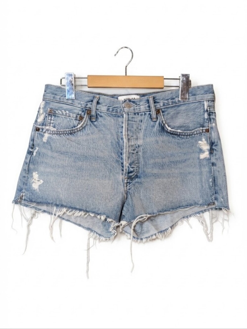 Agolde Parker Vintage Cut Off Denim Shorts Distressed Blue Button Fly Size 28